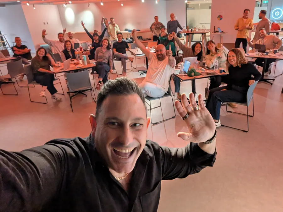 Justin with a full workshop room