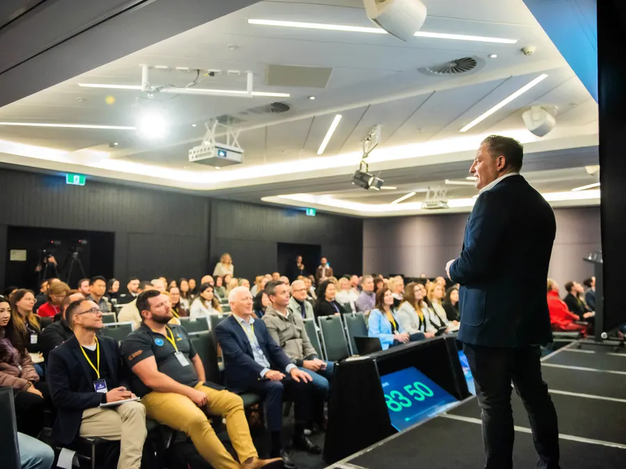 Justin presenting to a leadership audience